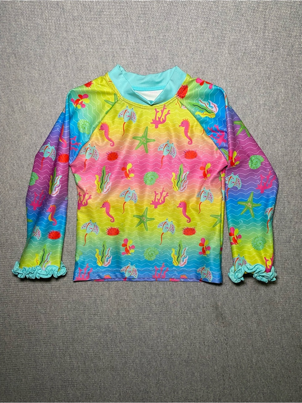 LIL CACTUS Girls Rainbow Long Sleeve Ruffle Swimsuit Top 18-24M
